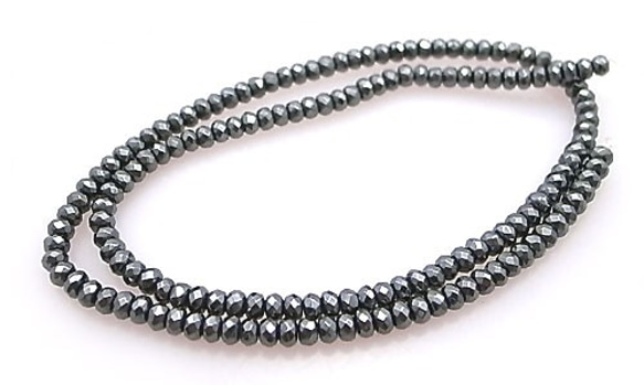 天然石 ビーズ ライン 卸売　ヘマタイト (Hematite)　ボタンカットビーズ　4x3mm