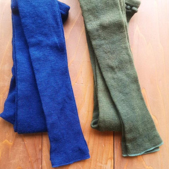 古色×藍染めほんわかwool leggings*草木染めウールレギンス 国産冬スパッツ