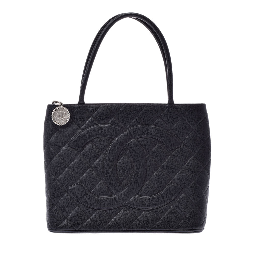 CHANEL シャネル 復刻トート 黒 シルバー金具 レディース キャビアスキン トートバッグ Bランク 中古 