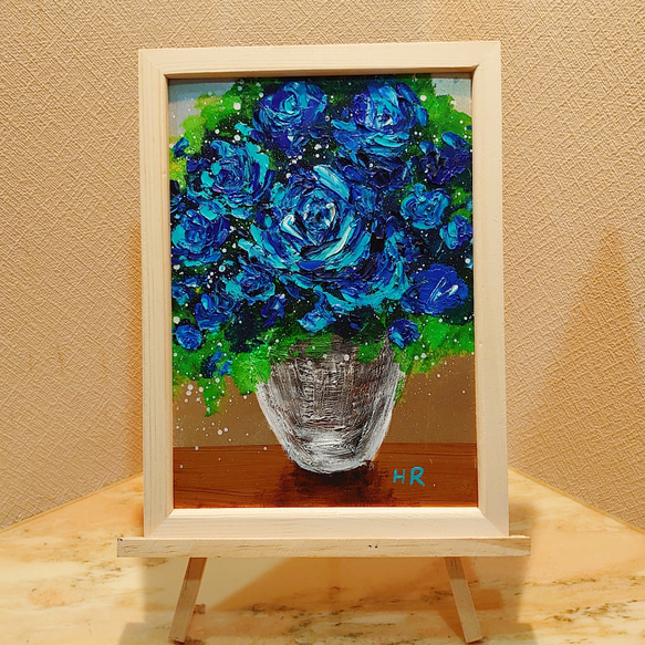 油絵 絵画 【青い薔薇B5】