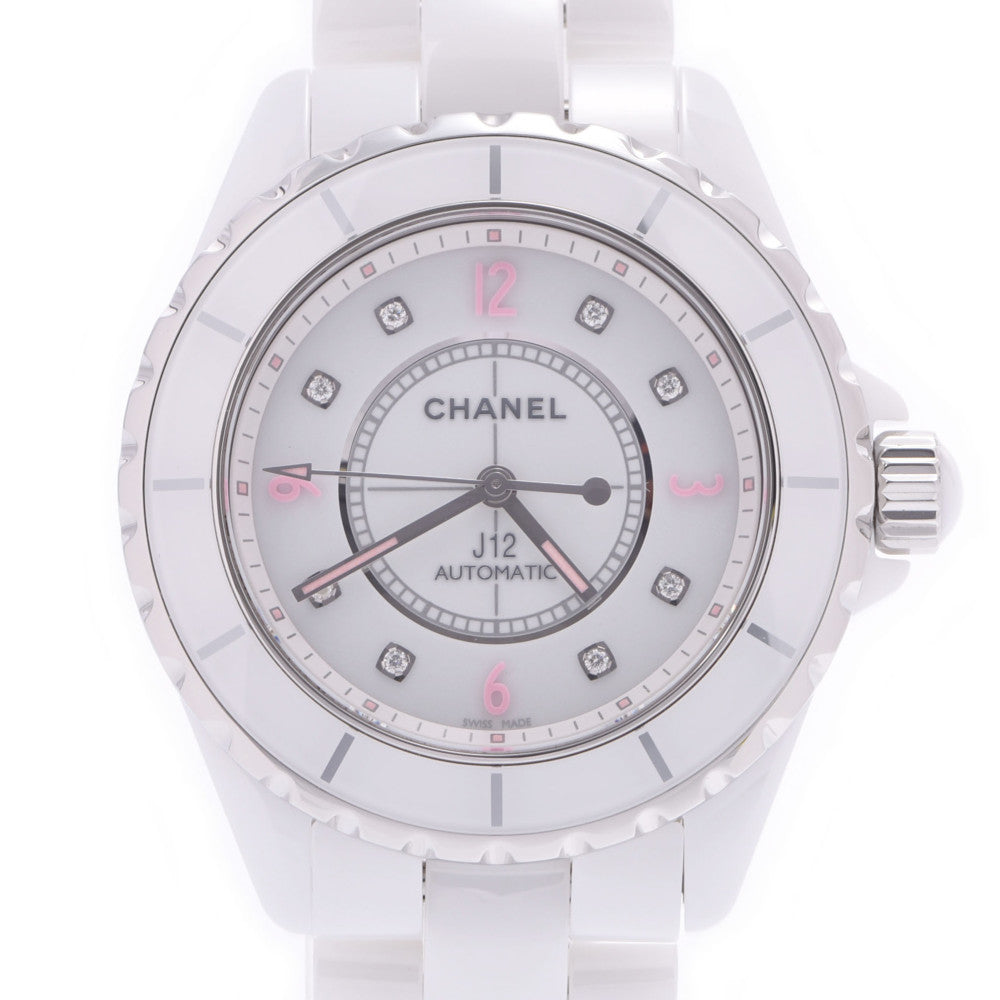 CHANEL シャネル J12 38mm ピンクライト 8Pダイヤ 世界限定1200本モデル H4864 メンズ 白セラミック/SS 腕時計 自動巻き 白文字盤 Aランク 中古 