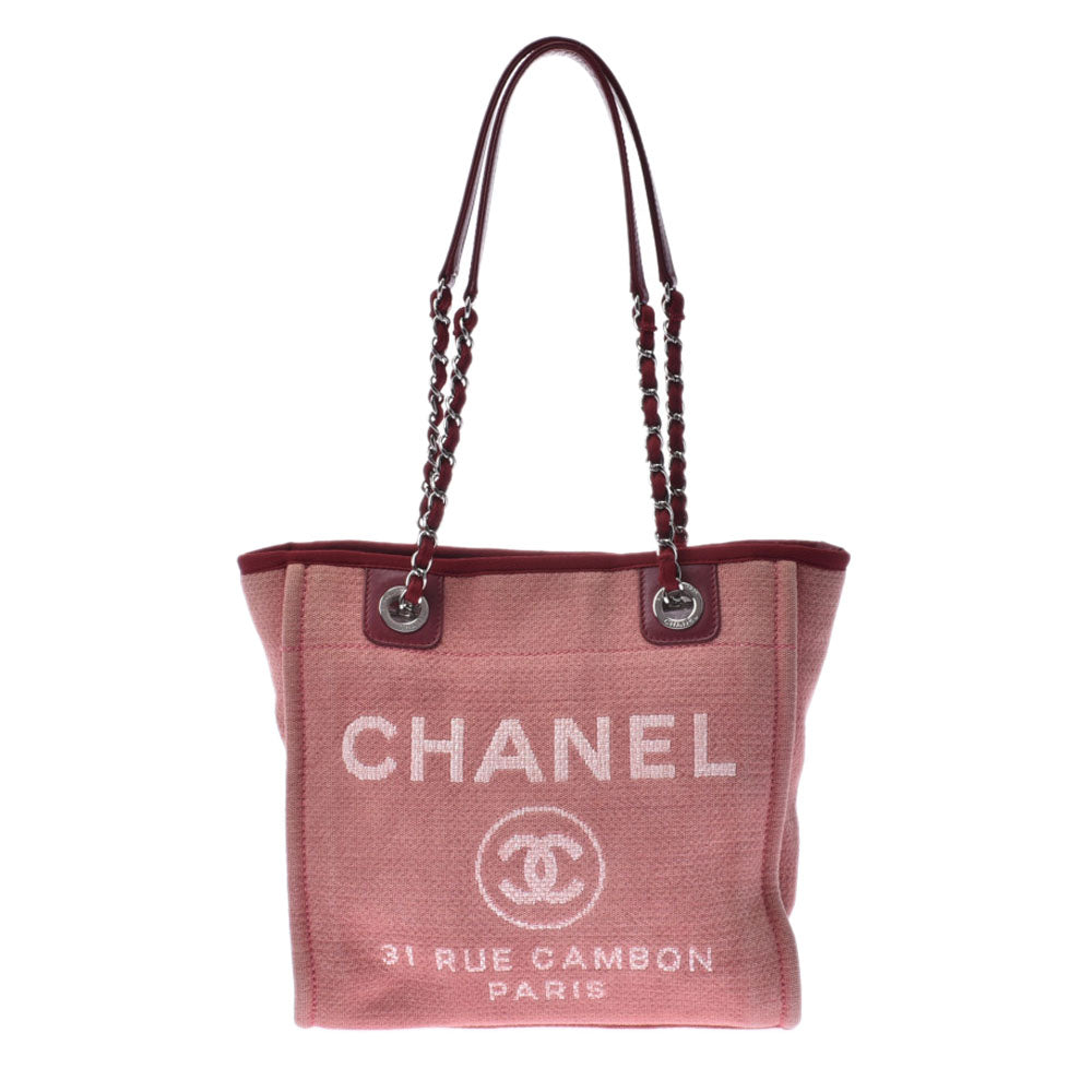 CHANEL シャネル ドーヴィル PM 赤 レディース キャンバス トートバッグ Bランク 中古 