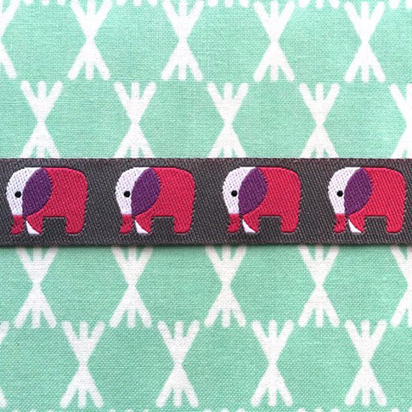 ドイツFB 刺繍リボン 1m カット済　ぞうさん ピンク エレファント 象 R-0304