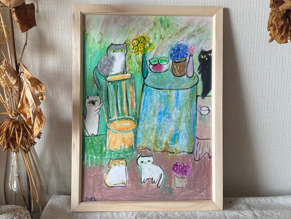 絵画 。手描き【のんびりと時間を過ごし、猫たちはロマンチックなデートをする】