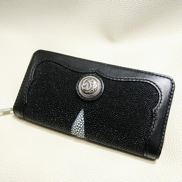 スティングレイラウンドファスナーウォレット～zipper long wallet black～stingray