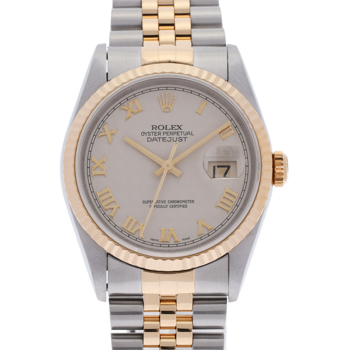 ROLEX ロレックス デイトジャスト 16233 メンズ YG/SS 腕時計 自動巻き アイボリーピラミッド文字盤 Aランク 中古 