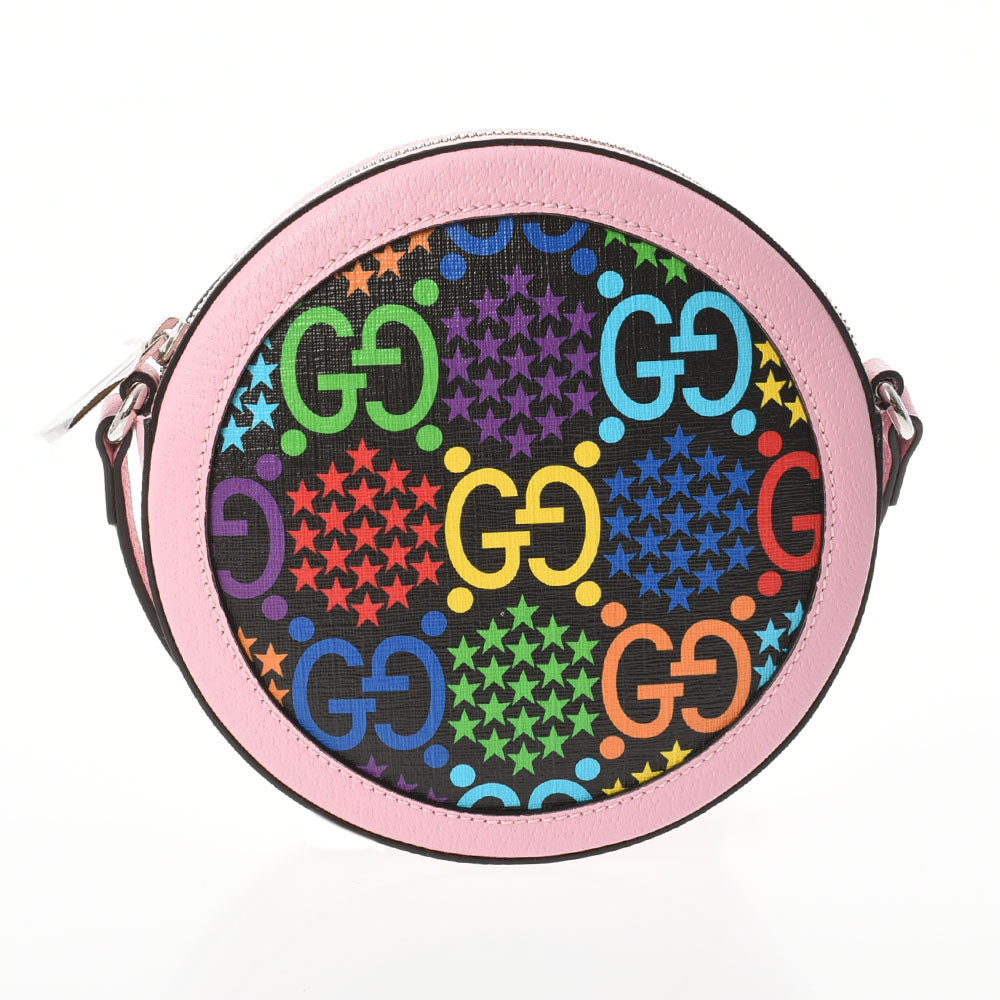 GUCCI グッチ GGサイケデリック ラウンド ピンク/黒 シルバー金具 603938 レディース PVC カーフ ショルダーバッグ 未使用 