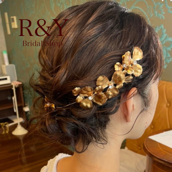 【H-37】 ヘッドドレス　ウェディング　ヘアアクセサリー　結婚式　ブライダル　小枝　卒業式の髪飾り　リーフカチューシャ