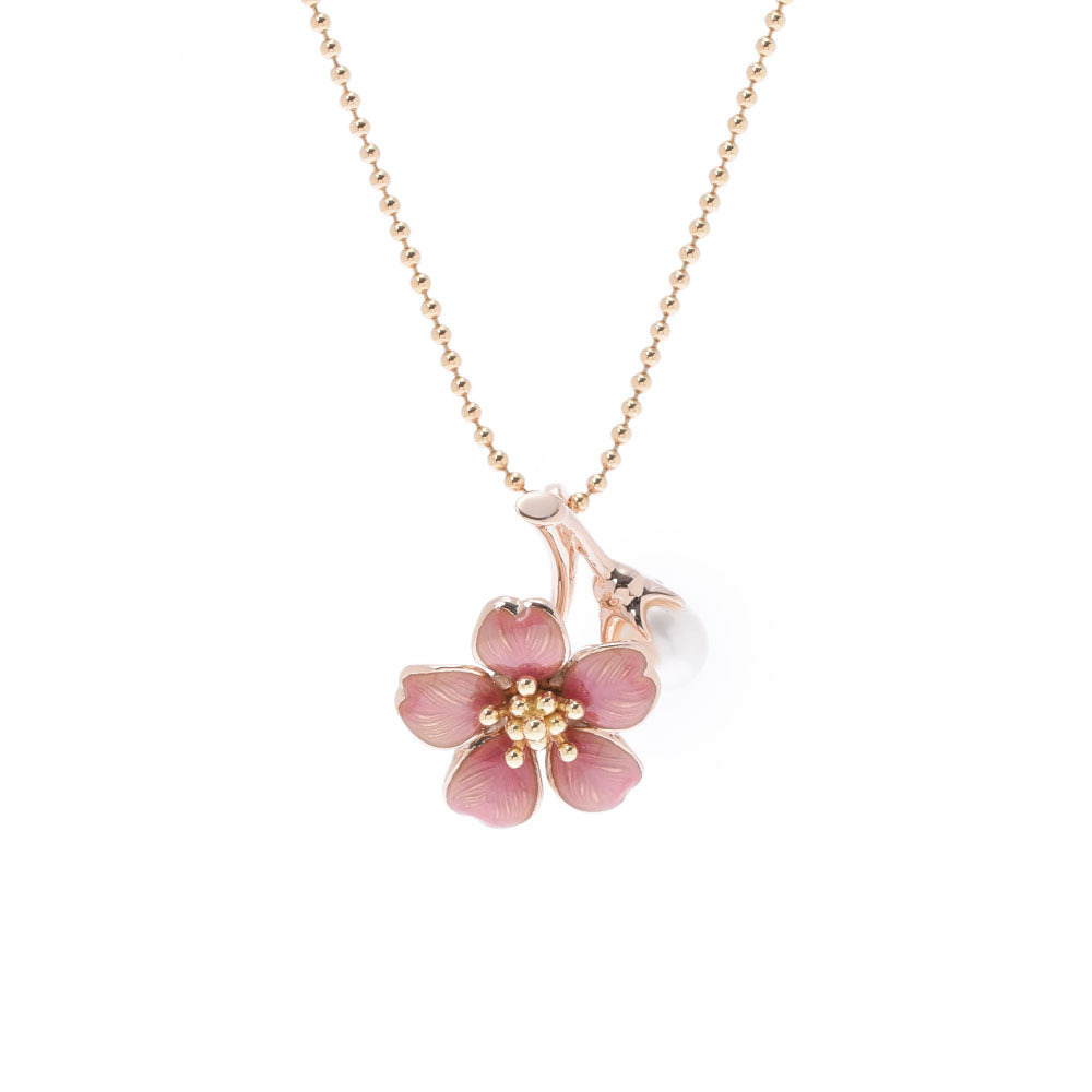 MIKIMOTO ミキモト 桜モチーフ ユニセックス パール エナメル K18YG/PG ネックレス Aランク 中古 