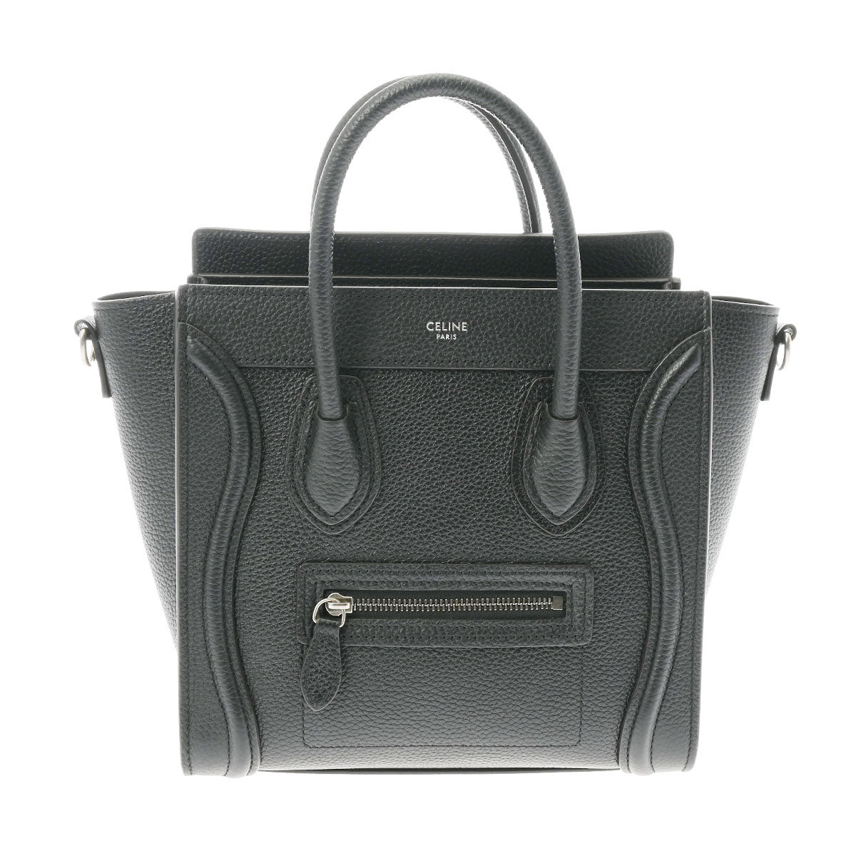 CELINE セリーヌ ラゲージ ナノ 黒 シルバー金具 189243 レディース ドラムドカーフ ハンドバッグ Aランク 中古 