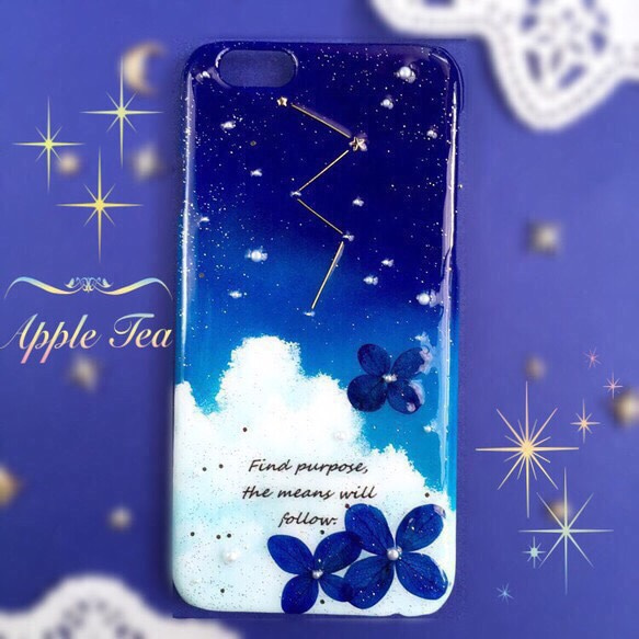 ＊受注製作＊ 宇宙 カシオペア座 星降る夜空と紫陽花  iPhone 6