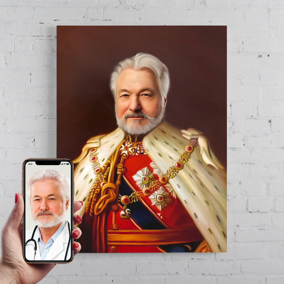【オーダーメイド】写真からカスタムロイヤルキング天皇皇帝油絵スタイルの肖像画一点物 似顔絵 イラスト彼氏夫の贈り物誕生日