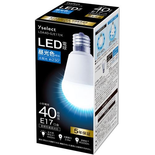 【推奨品】YAMADA SELECT(ヤマダセレクト) LDA4D-G／E17／K LED電球 40形相当 E17 昼光色 LDA4DG／E17／K