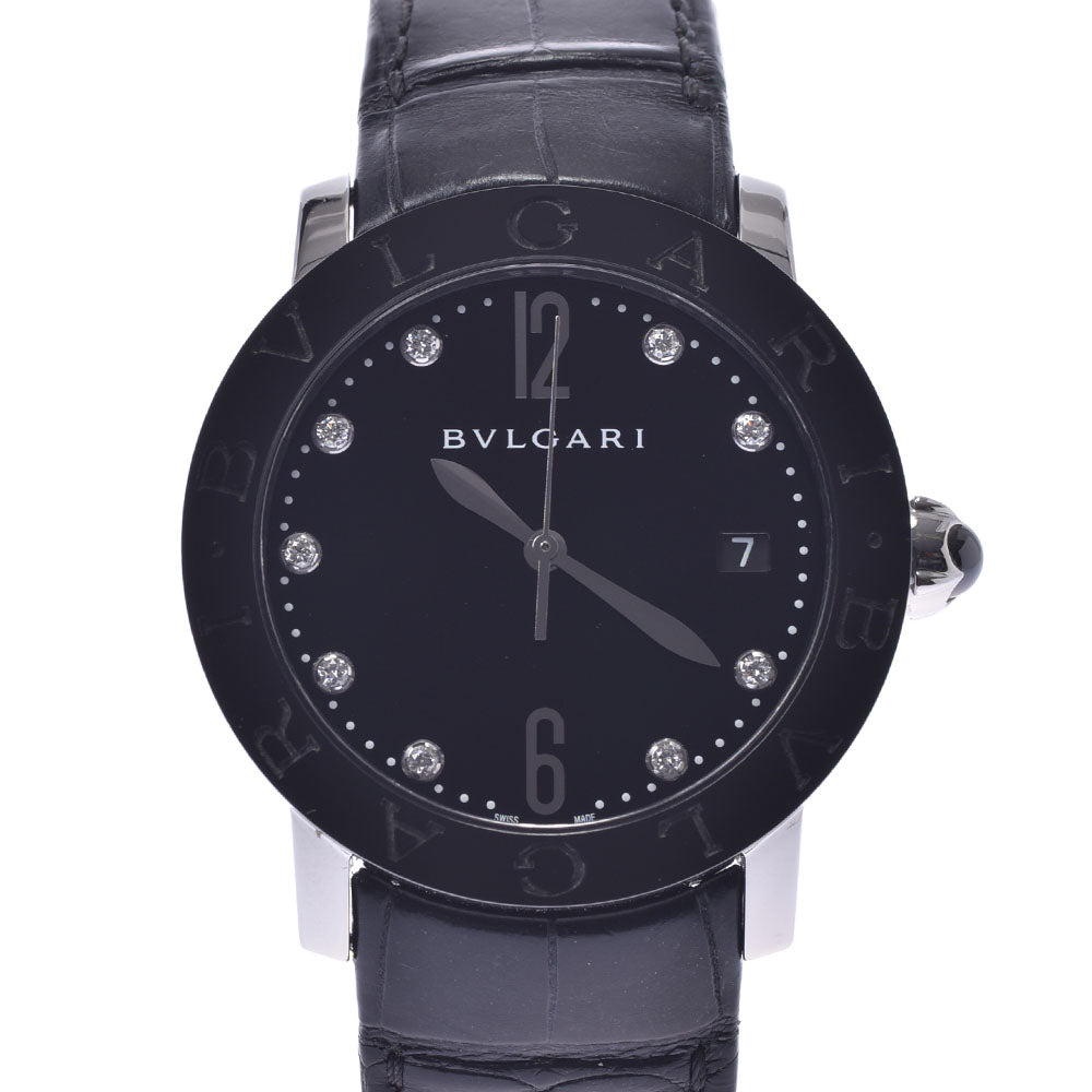 BVLGARI ブルガリ ブルガリブルガリ 9Pダイヤ BBL37SC メンズ セラミック/SS/革 腕時計 自動巻き 黒文字盤 Aランク 中古 