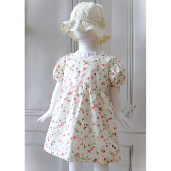 BABY/KIDS Cotton100% 赤いお花のワンピース (Size 80~100)