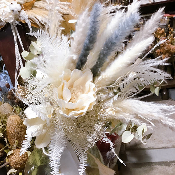 送料無料❥パンパスグラス❤︎Whiteマグノリア❤︎wedding dryflower  bouquet ❤︎受注制作