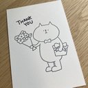 Thank you ポストカード　ねこと花束、プレゼント