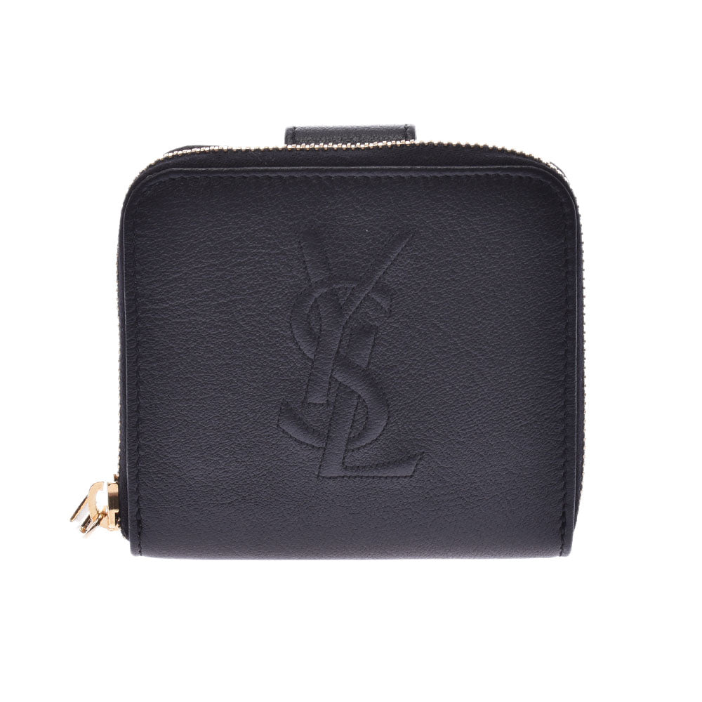 YVES SAINT LAURENT イヴサンローラン コンパクトジップウォレット 黒 レディース レザー 二つ折り財布 未使用 