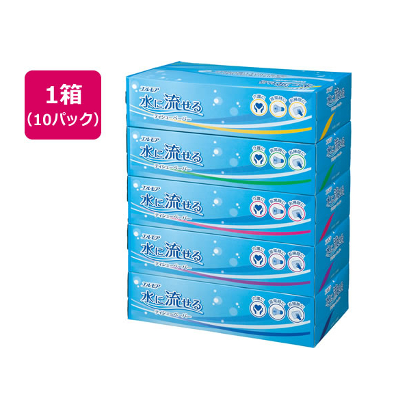 カミ商事 エルモア 水に流せるティッシュ 180組×5個 10パック F050580-141544