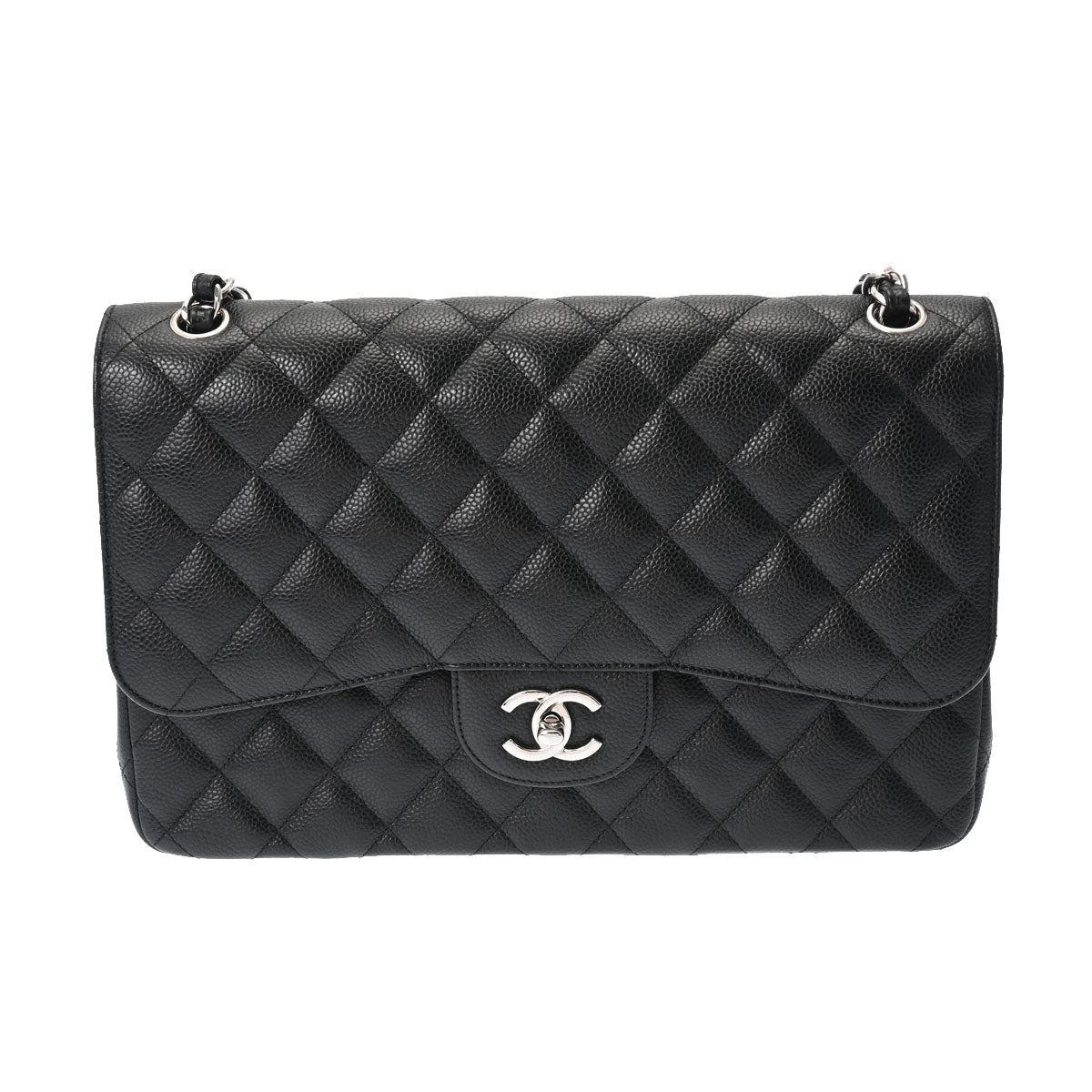 CHANEL シャネル マトラッセ Wフラップ チェーンショルダー 黒 シルバー金具 A58600 レディース キャビアスキン ショルダーバッグ Aランク 中古 