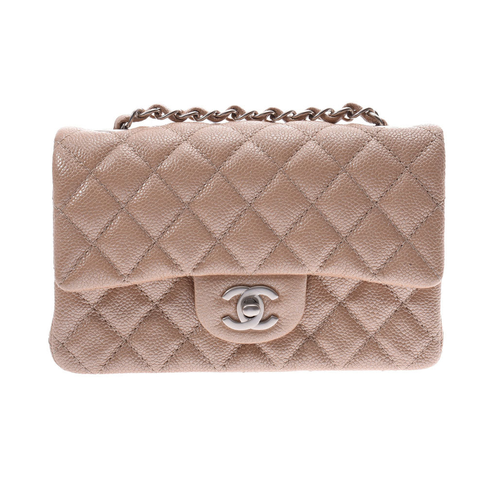 CHANEL シャネルミニマトラッセ チェーンショルダーバッグ  メタリックベージュ シルバー金具 レディース キャビアスキン ショルダーバッグ  中古