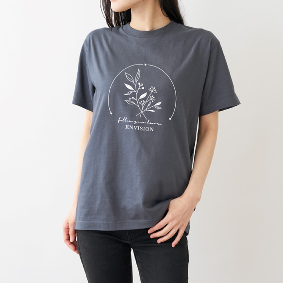 Botanical プリントTシャツ デニムグレー