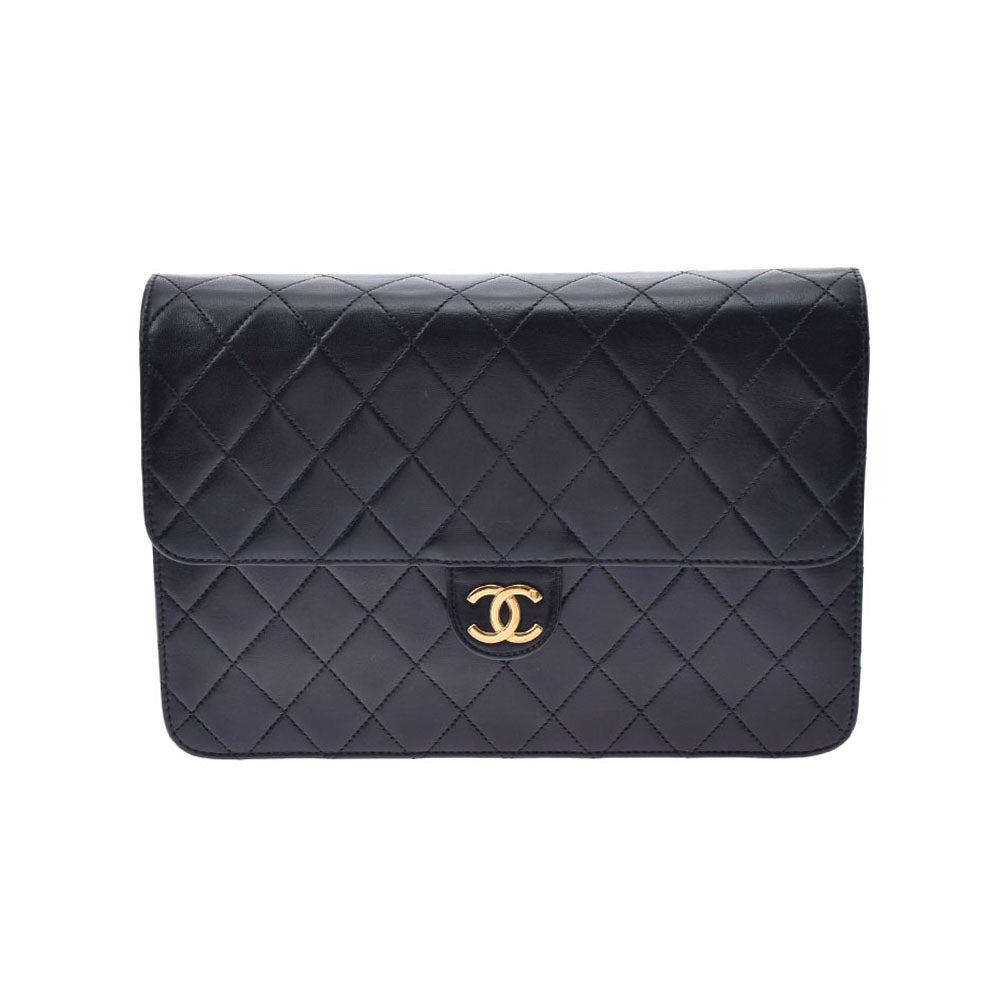 CHANEL シャネル マトラッセ プッシュロック チェーンショルダー 25cm 黒 ゴールド金具 レディース ラムスキン ショルダーバッグ Aランク 中古 