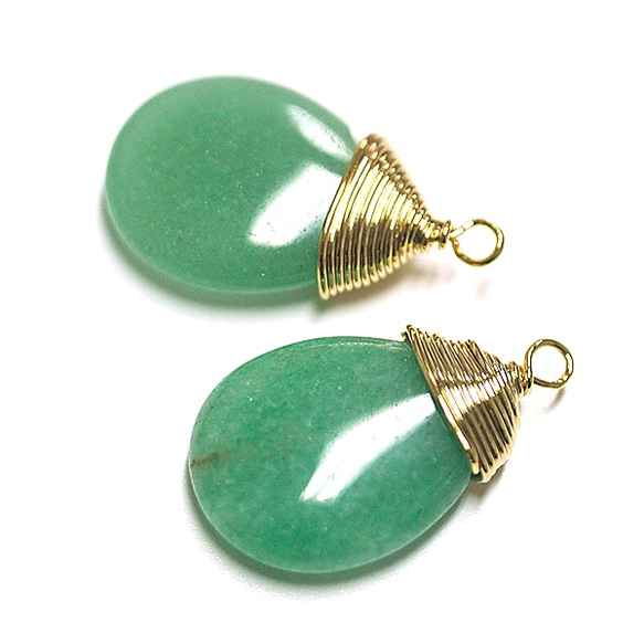 再販【1個】1点もの！Green Aventurine 約20mmゴールドチャーム、パーツ