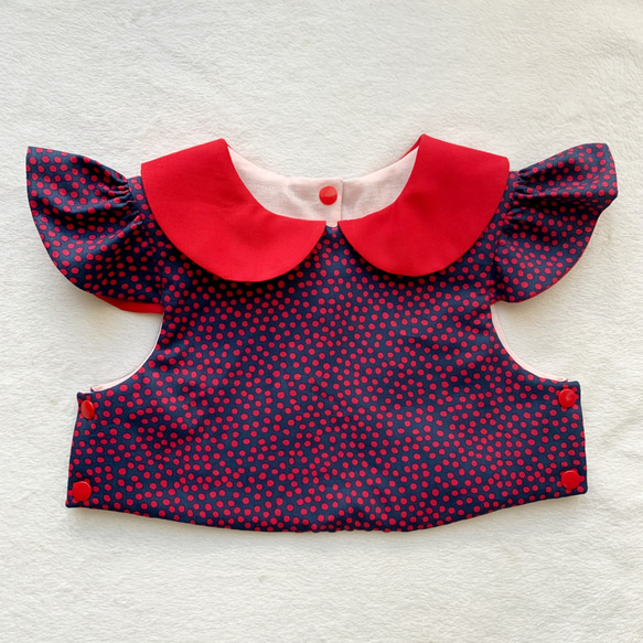 random dot×red collar sleeve bib(navy×red)