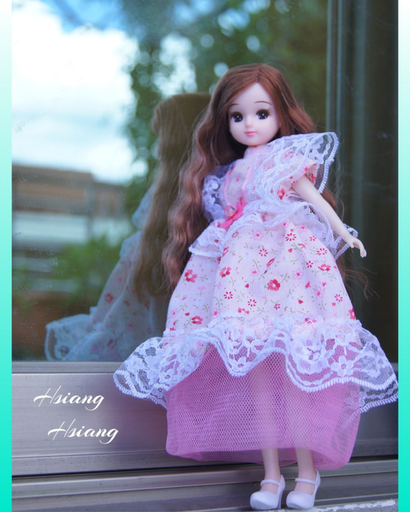 **Hsiang Hsiang**  licca-chan dress  ♡リカちゃん服   春色レースお花ワンピース