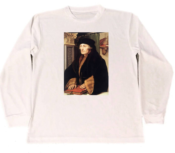 ハンス・ホルバイン　ドライ　Tシャツ　名画　絵画　アート　グッズ　エラスムスの肖像　２　　ロング　ロンT　長袖