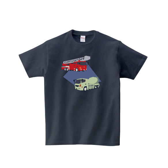 乗り物Tシャツ-消防車とミキサー車