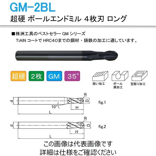 株洲ダイヤモンド切削工具 超硬 ボールエンドミル 2枚刃 ロング GM-2BL-R6.0 1セット(2本)（直送品）