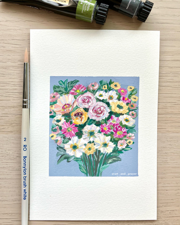 ORIGINAL PAINTING - flowers bouquet, 原画, オリジナルアート, フラワーアート