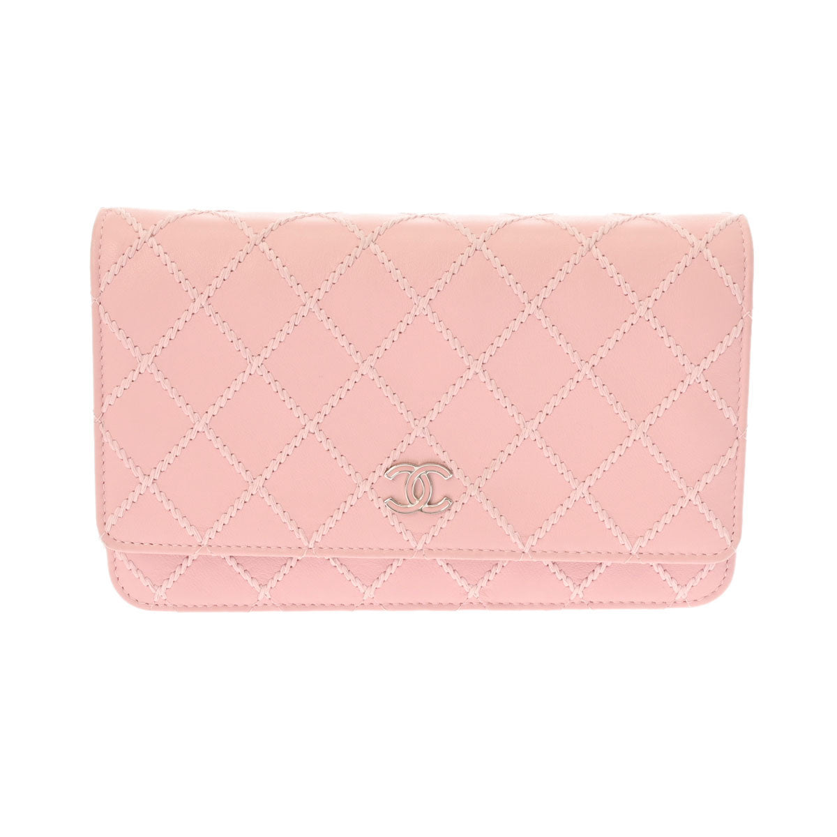 CHANEL シャネル マトラッセ チェーンウォレット 19cm ピンク シルバー金具 レディース レザー ショルダーバッグ Aランク 中古 