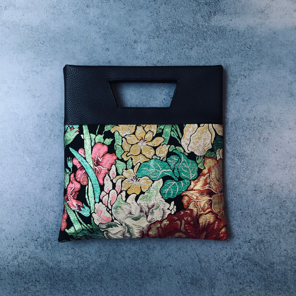 受注製作　Square  Bag   Black×flower 2wayクラッチ　セレモニー　フォーマル　ヴィンテージ