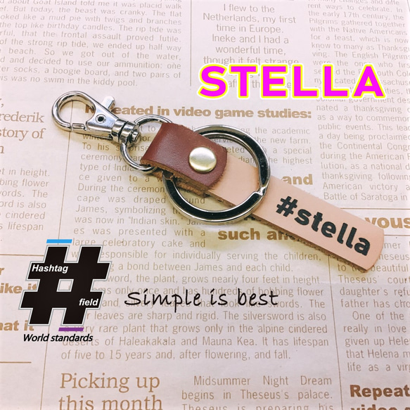 #STELLA 本革ハンドメイド ハッシュタグチャームキーホルダー ステラ スバル