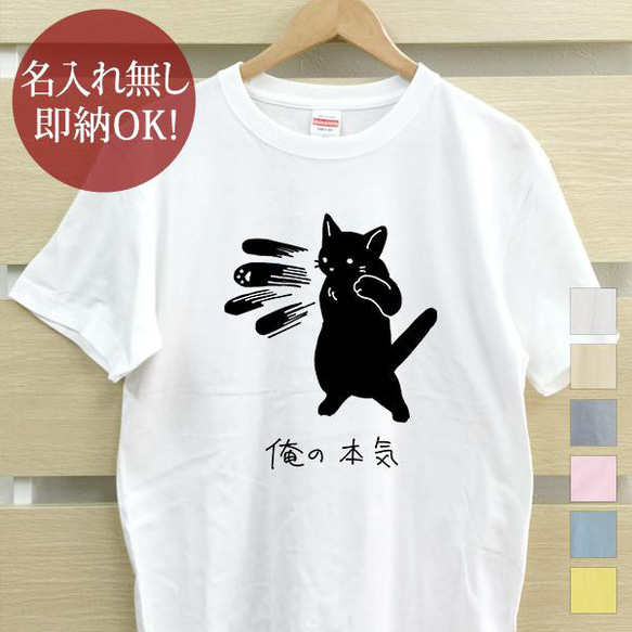 俺の本気 黒猫 ネコパンチ レディース メンズ Tシャツ おもしろTシャツ 綿100% 選べるカラー7色 即納