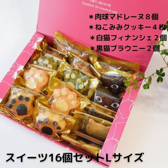 猫で笑顔！贈り物　焼き菓子詰め合わせ【スィーツギフト16個セット　Lサイズ】プレゼント