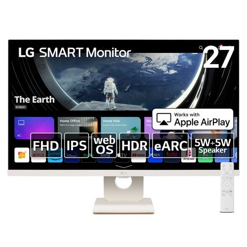 【スマートモニター】LGエレクトロニクス 27SR50F-W 27型 スマートモニター IPS フルHD オールホワイト＆スリムデザイン アンチグレア 27SR50FW