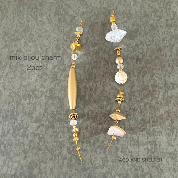 4pcs★gold・bijou branch charm（ゴールド&ビジューチャーム）