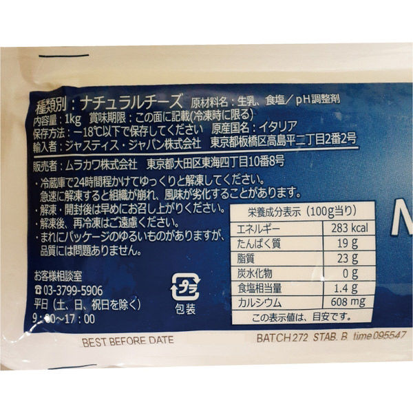 「業務用」 セガフレード・ザネッティ・ジャパン 冷凍ザネッティモツァレラ１ｋｇ１０入り 167212 1ケース　1kg×10PC　冷凍（直送品）