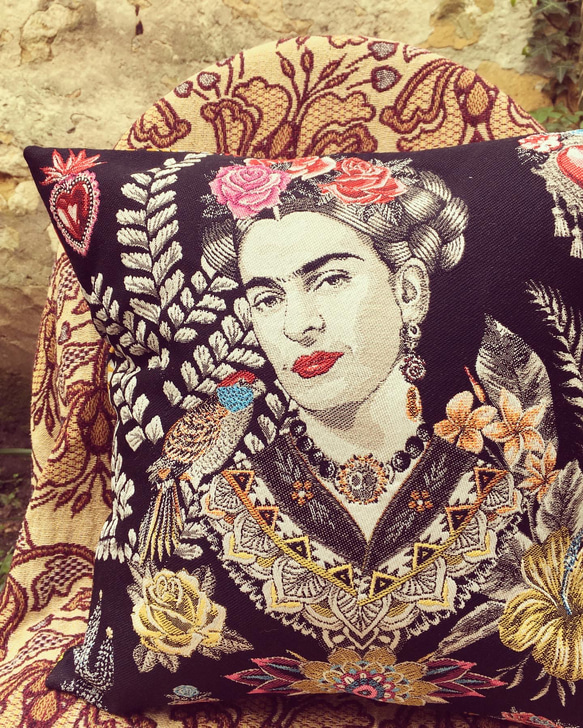 Frida Kahlo クッションカバー black made in France フランス製