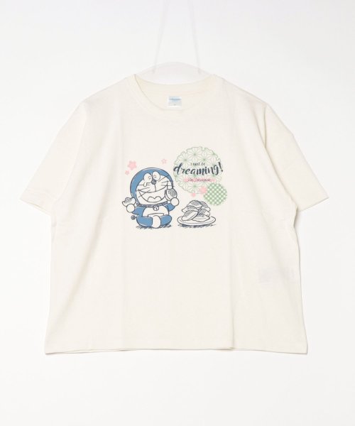 【Doraemon/ドラえもん】天竺 和柄プリント半袖クルーネック  ワイド型Tシャツ