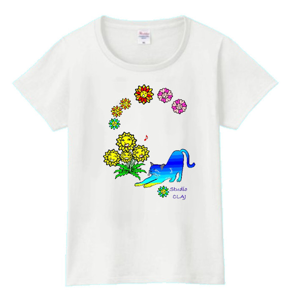 魔法の花とくつろぐピーマン：TシャツPSレディース（白）