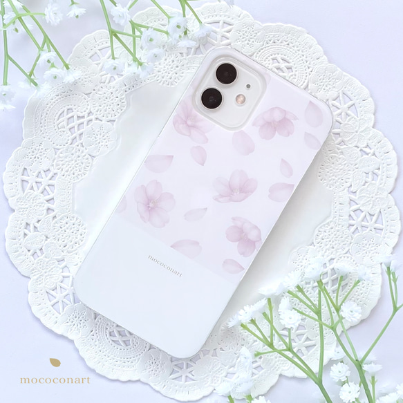 桜柄サクラピンク スマホケース iPhone Android アンドロイド 全機種対応 花柄 バイカラー