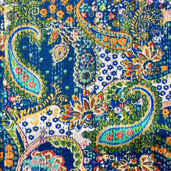 ブロックプリント　マルチカバー　ペーズリー：Paisley ネイビー　約260×225cm