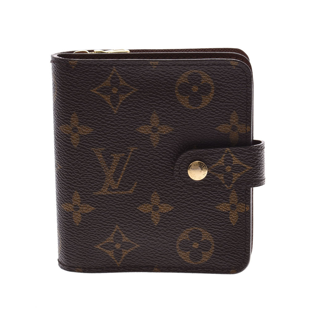 LOUIS VUITTON ルイヴィトン モノグラム コンパクトジップ  ブラウン M61667 ユニセックス モノグラムキャンバス 二つ折り財布 ABランク 中古 