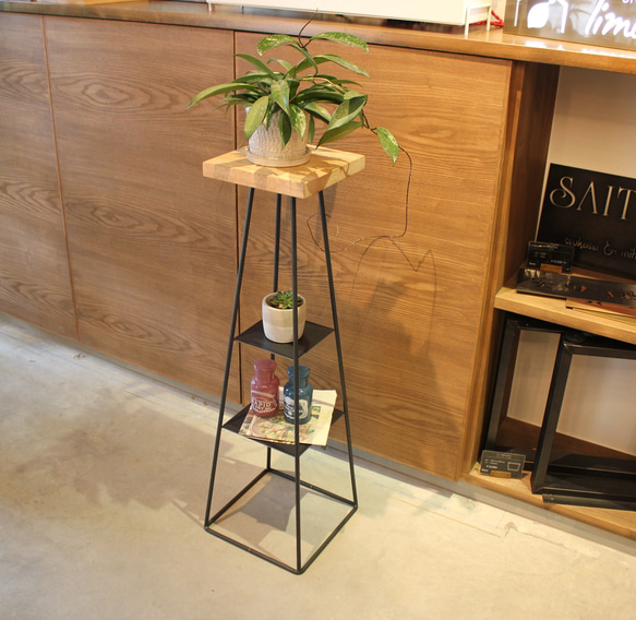 棚付きアルコール消毒スタンド『rubber shelf stand』　アイアン製　中棚付　観葉植物　カフェ風