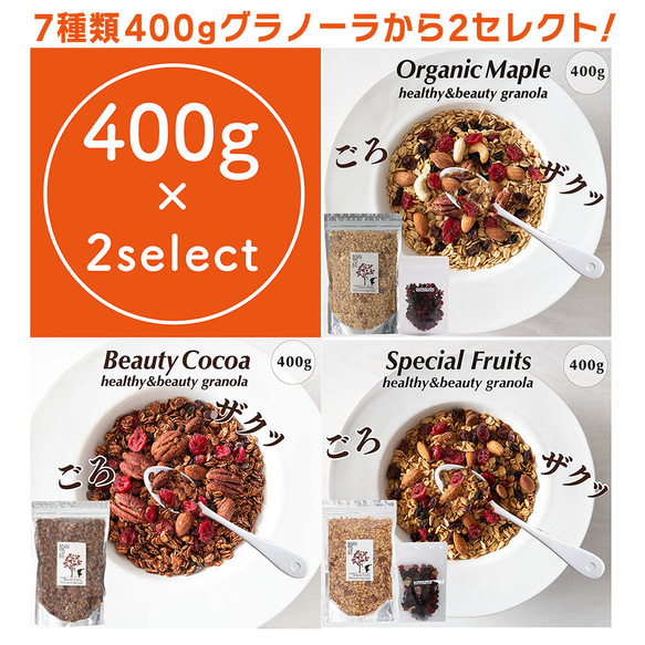 7種類から選べるグラノーラ 400g×2個 糖質オフ 無添加 有機 グルテンフリー オーガニック アサイボウル